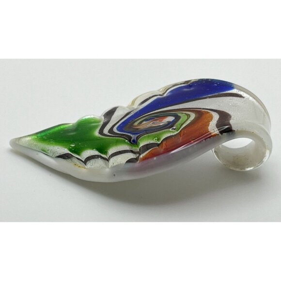 Art Glass Teardrop Pendant Rainbow Spiral Swirl Green Blue Orange Vintage - Picture 5 of 6